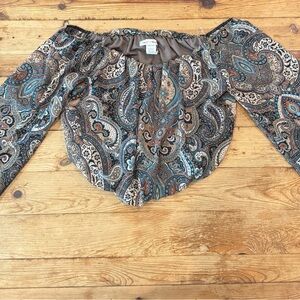 Chic Paisley Off-Shoulder Blouse - Teal and Beige